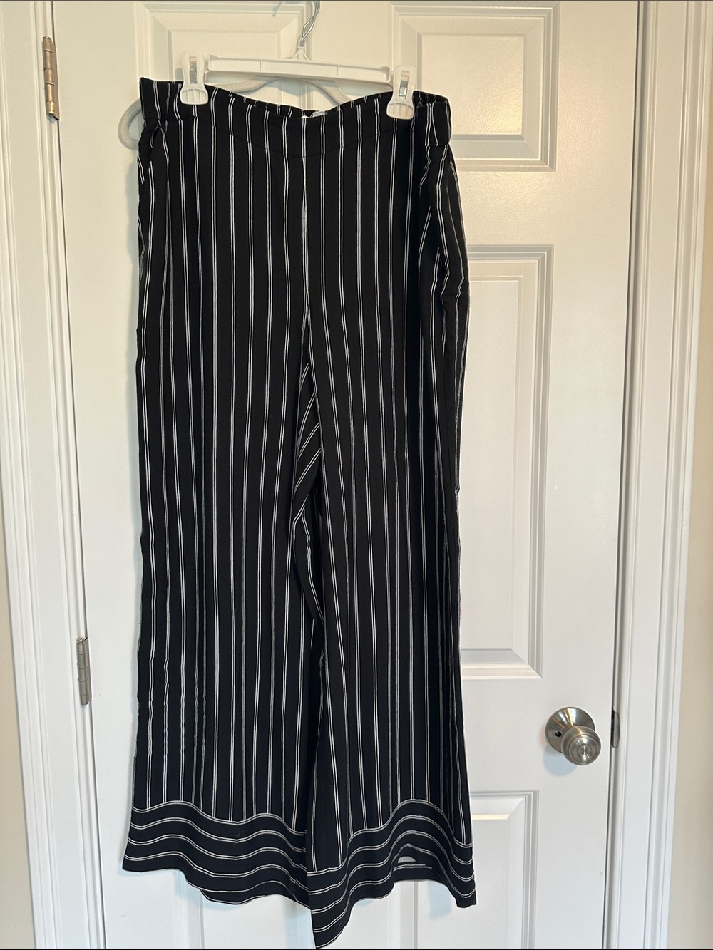 Black Pinstripe Wide-Leg Pants